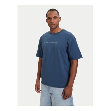 Tricou regular fit cu imprimeu pe piept si maneci cazute