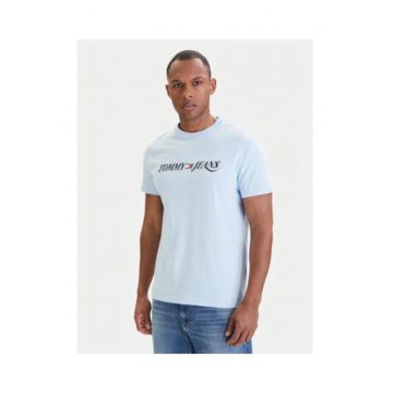 Tricou regular fit cu maneci scurte si imprimeu pe piept -