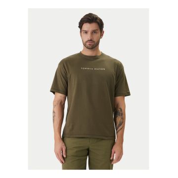 Tricou regular fit din bumbac cu decolteu la baza gatului si imprimeu text pe piept