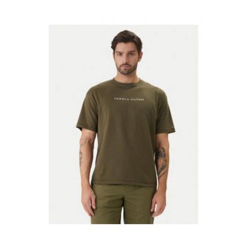 Tricou regular fit din bumbac cu decolteu la baza gatului si imprimeu text pe piept