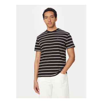 Tricou regular fit din bumbac cu model in dungi si decolteu la baza gatului