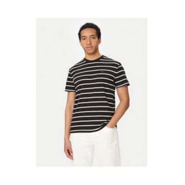 Tricou regular fit din bumbac cu model in dungi si decolteu la baza gatului