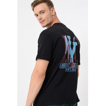 Tricou relaxed fit cu imprimeu pe partea din spate - Negru/Albastru deschis