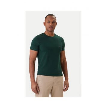 Tricou slim fit cu decolteu la baza gatului