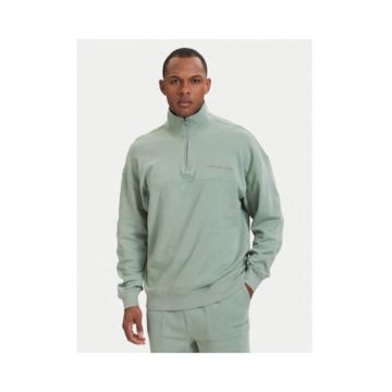 Bluza uni de trening din amestec de bumbac cu fermoar scurt si mansete elastice