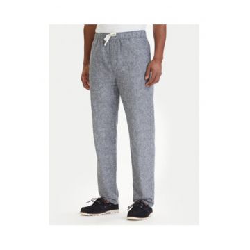 Pantaloni din amestec de in si bumbac cu sirect in talie