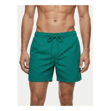 Pantaloni scurti de baie cu snururi si model uni - Verde persan