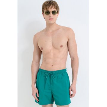 Pantaloni scurti de baie cu snururi si model uni - Verde persan