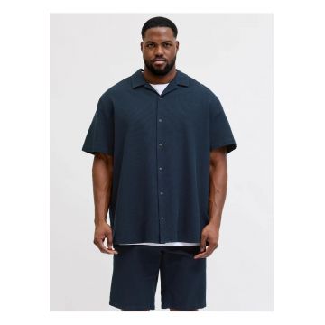 Plus Camasa Waffle - barbati big sizes - din bumbac - Resort Shirt - Albastru