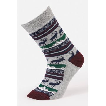 Sosete cu model Fair Isle - Verde/Gri deschis/Rosu inchis