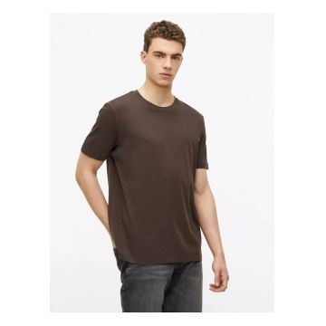 Tricou barbati - din bumbac - la baza gatului - Regular fit - Maro inchis -