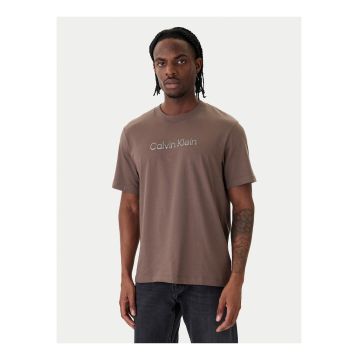 Tricou cu imprimeu logo si decolteu la baza gatului