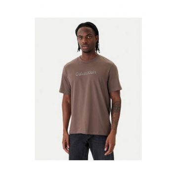 Tricou cu imprimeu logo si decolteu la baza gatului