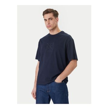 Tricou din bumbac cu decolteu la baza gatului si logo