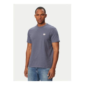 Tricou din bumbac cu maneci rulate si logo discret