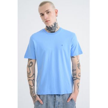 Tricou regular fit cu decolteu la baza gatului - Albastru lavanda