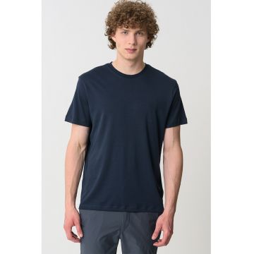 Tricou regular fit cu decolteu la baza gatului - Bleumarin