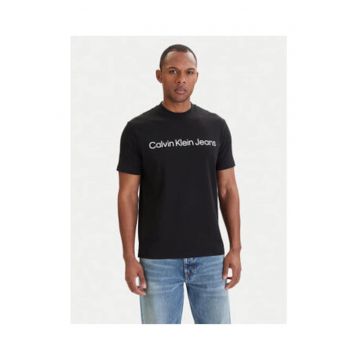 Tricou regular fit cu imprimeu text si model uni -
