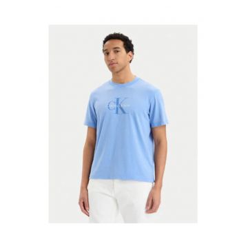 Tricou regular fit din bumbac cu model uni si logo pe partea din fata