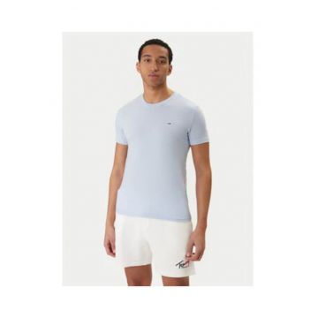 Tricou uni din amestec de bumbac cu decolteu la baza gatului