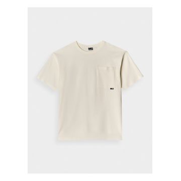 Tricou unisex  oversize - bumbac 100% - bej - cu buzunar pe piept