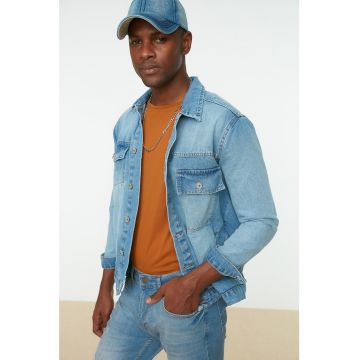 Jacheta de denim cu aspect decolorat