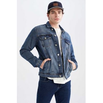 Jacheta slim fit de denim cu aspect decolorat