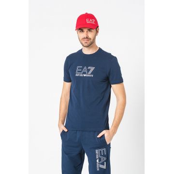 Tricou cu imprimeu logo si decolteu la baza gatului