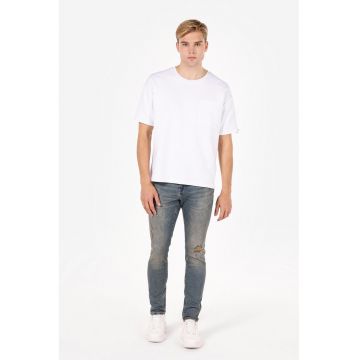 Blugi slim fit cu aspect decolorat - Albastru prafuit