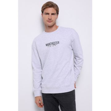 Bluza de trening cu croiala lejera si broderie - Gri deschis melange