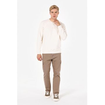 Bluza de trening cu decolteu rotund si text - Alb fildes