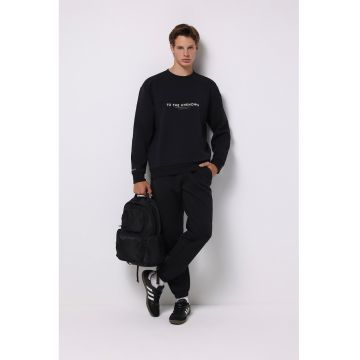 Bluza de trening lejera cu imprimeu text - Alb/Negru