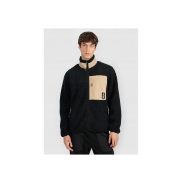 Hanorac sport barbati -  polar sherpa - guler inalt - negru