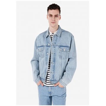Jacheta din denim cu aspect decolorat - BLUE