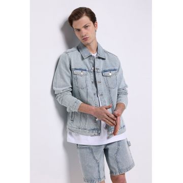 Jacheta din denim cu buzunare - Albastru prafuit