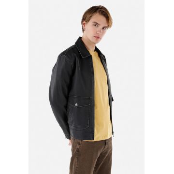 Jacheta slim fit de piele ecologica cu buzunare aplicate - Negru stins