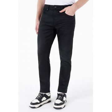 Pantaloni din amestec de bumbac cu croiala dreapta - Negru