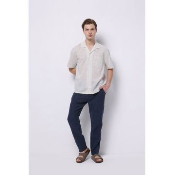 Pantaloni regular-fit din in - Bleumarin