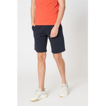Pantaloni scurti din amestec de bumbac cu logo aplicat - Bleumarin