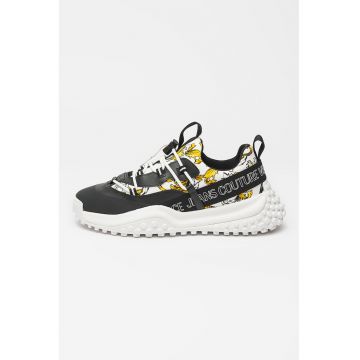 Pantofi sport cu model si garnituri din material textil - Alb/Negru/Galben