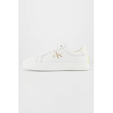 Pantofi sport de piele - Alb fildes/Verde neon