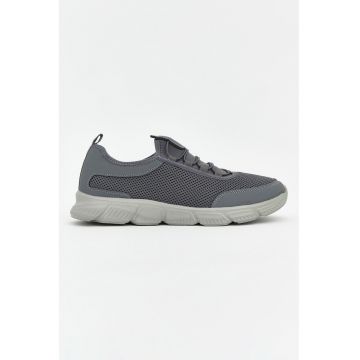 Pantofi sport slip-on cu insertii din plasa - Gri antichizat/Gri inchis