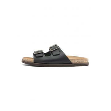 Papuci de piele cu catarame ajustabile Cathal - Negru/Maro taupe