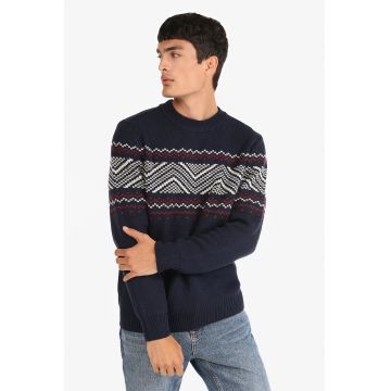 Pulover cu model geometric - Rosu/Alb/Bleumarin