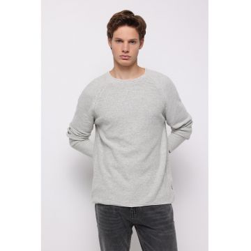 Pulover lejer cu maneci raglan si decolteu rotund - Gri deschis