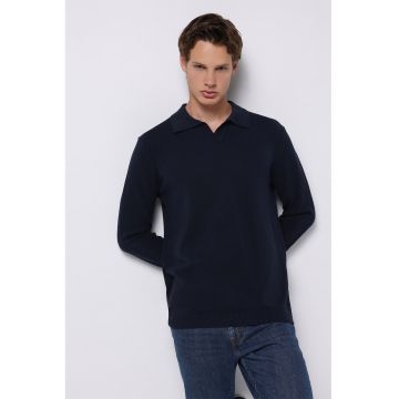 Pulover regular fit cu guler polo - Albastru ultramarin
