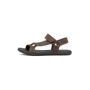 Sandale din piele cu velcro Bon - Maro pamantiu