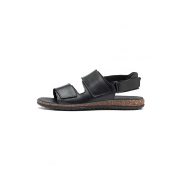Sandale din piele cu velcro - Negru