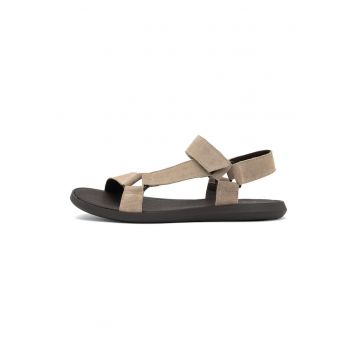 Sandale din piele intoarsa cu velcro Bon - Bej deschis