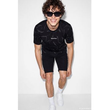 Tricou cu imprimeu grafic - Negru/Gri inchis